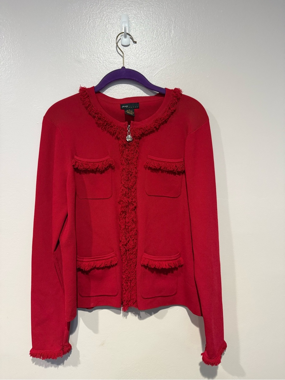 Grace Red Fringe Trim Cardigan
